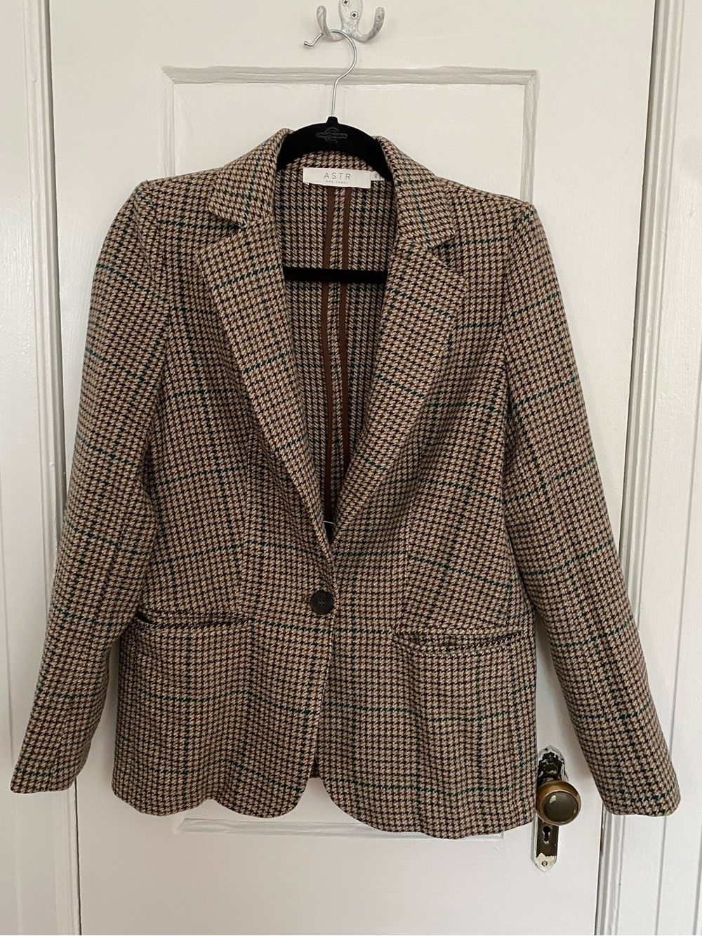 ASTR The Label Harlow Brown Teal Plaid Wool Blend Oversized Blazer XS